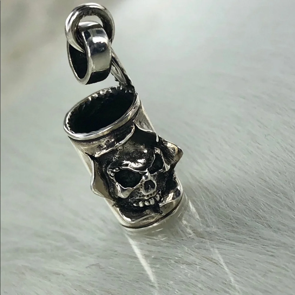 Unique Tiny 925 Silver Skull in a Can Pendant 💀
